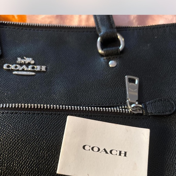 Coach Black Leather Tote with Silver Accents - Picture 3 of 4